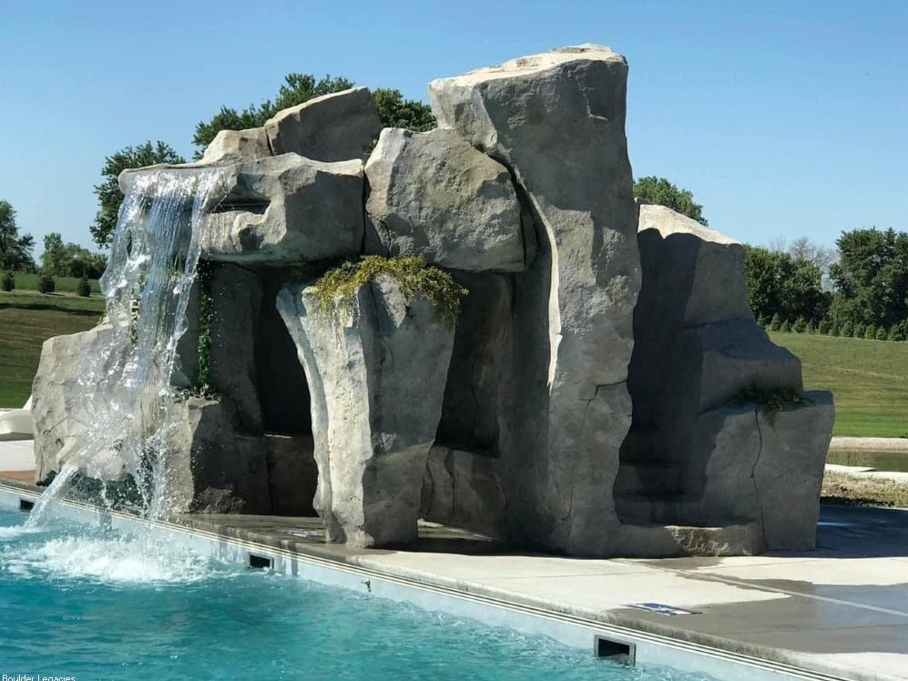 Picture of a Custom waterfall for a pool.