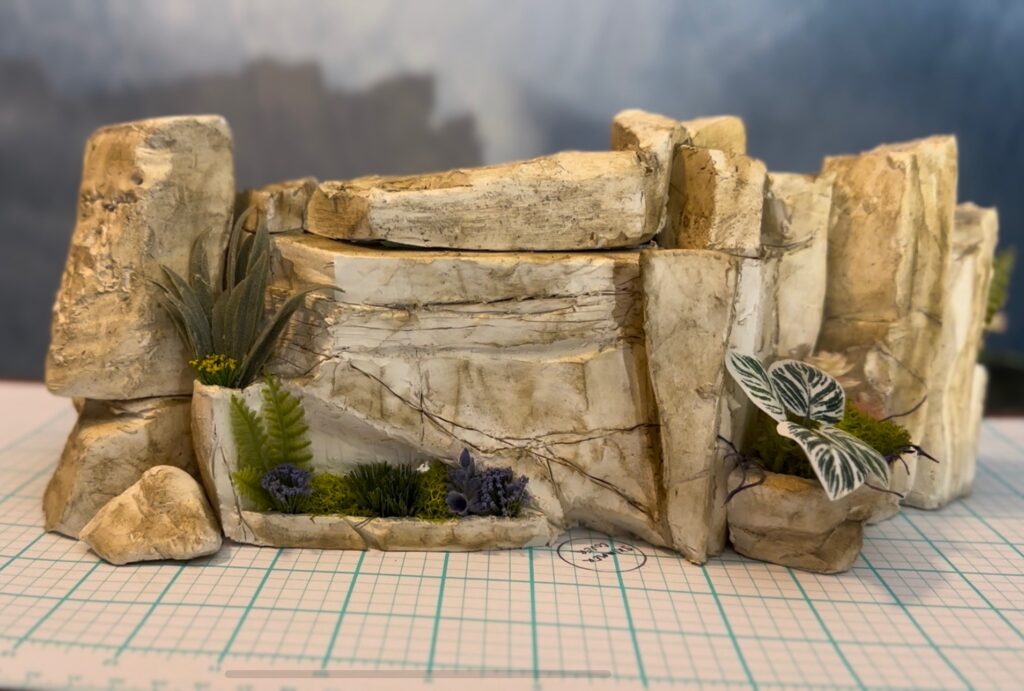 Sculpted concrete waterfall design process. (backside)
